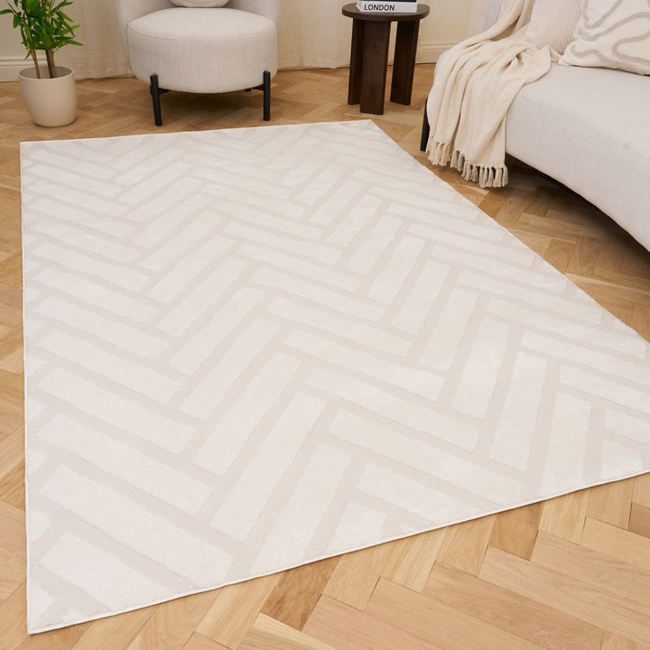 Cream Chevron Rug Low-Shed, Anti-Static, Simple Care