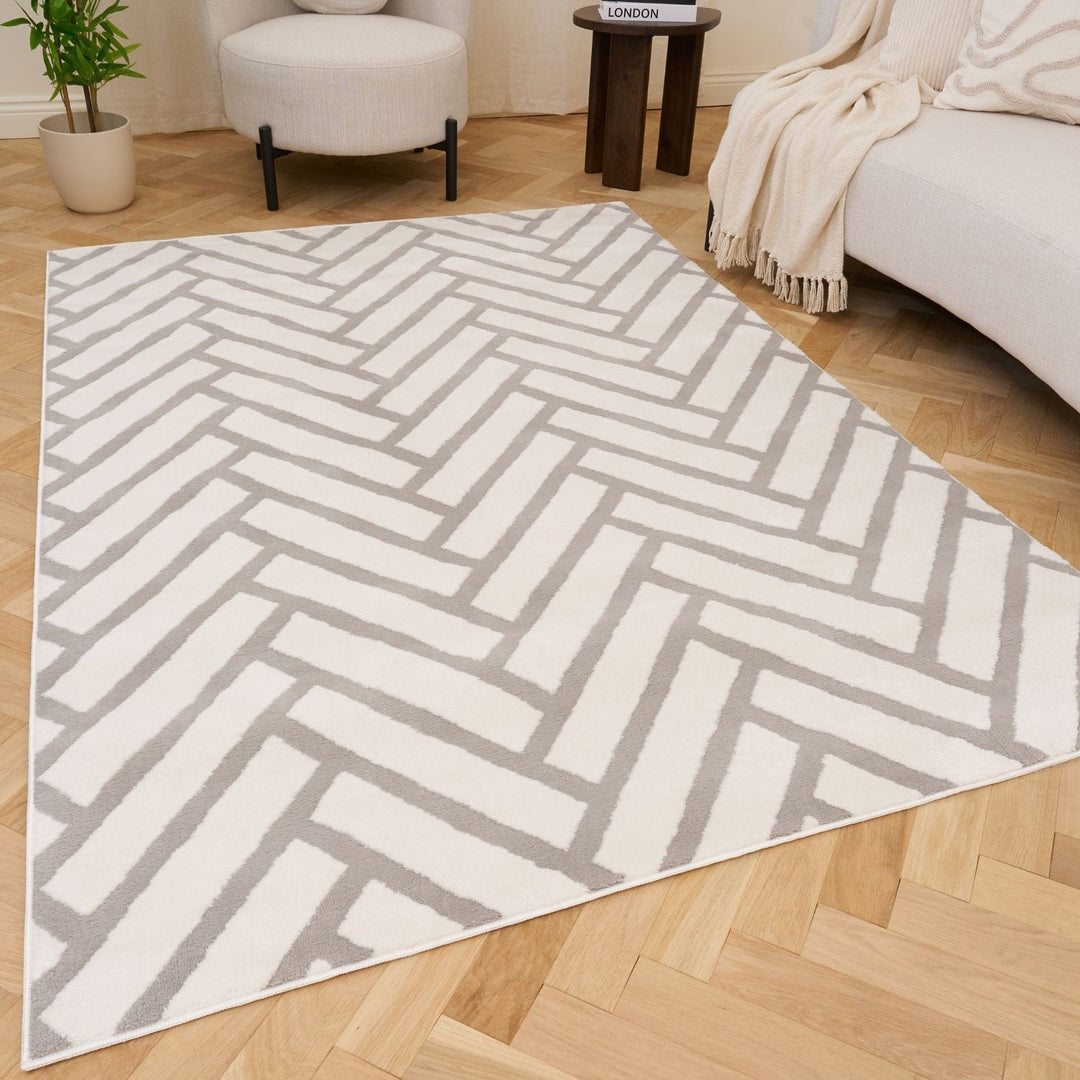 Grey Colour Chevron Design Rug, Suitable for underfloor heating, Ideal for every room