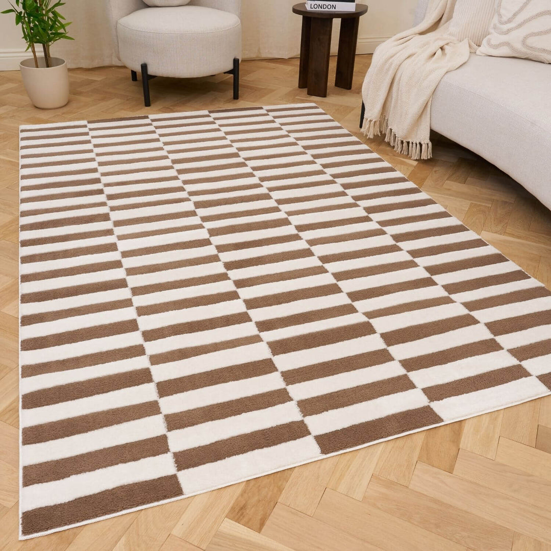Brown Striped Rug Hypoallergenic &amp; Flame Resistant 