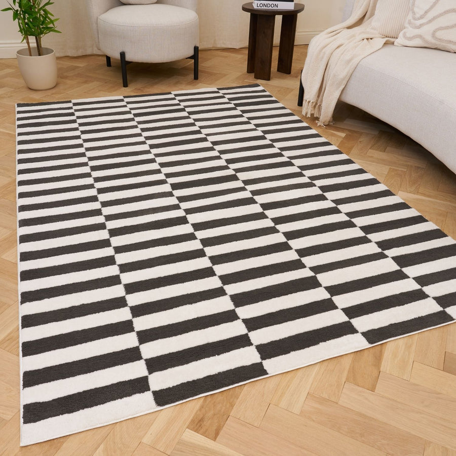 The Rugs Loft Striped Dark Grey Rug - Quality Comfort Style