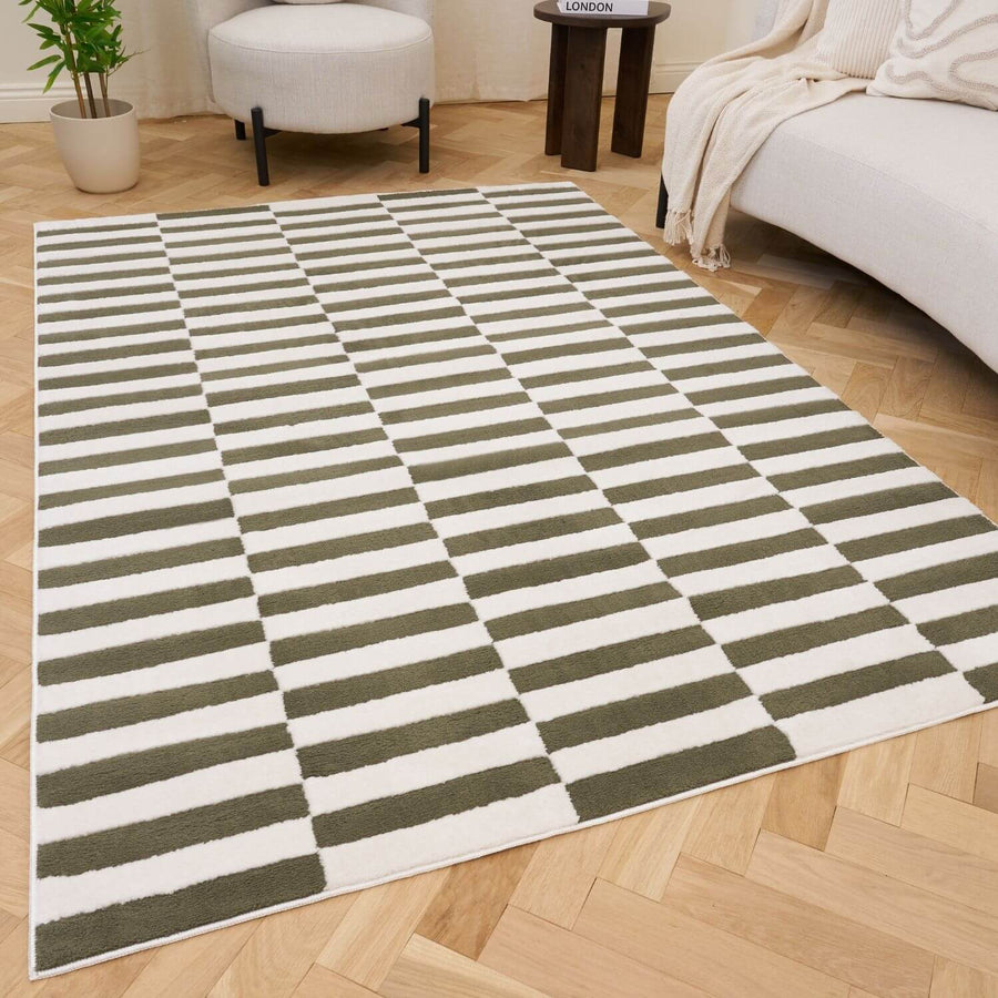 The Rugs Loft Striped Green Rug - Quality Comfort & Style