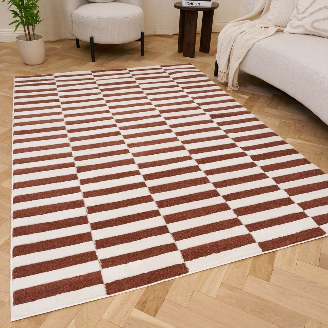 Checkered brown and white rug Kids Pet Friendly