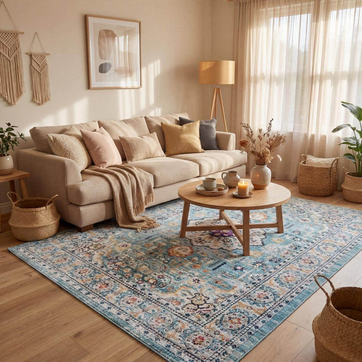 Living Room Rug Vintage Medallion Design in Multicolour