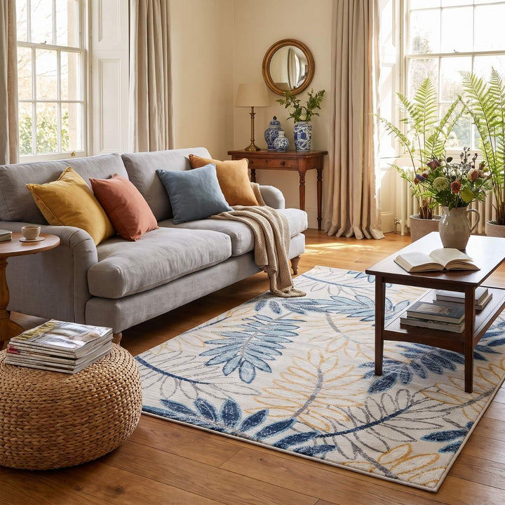 Living Room Rug Floral Design in Multicolour