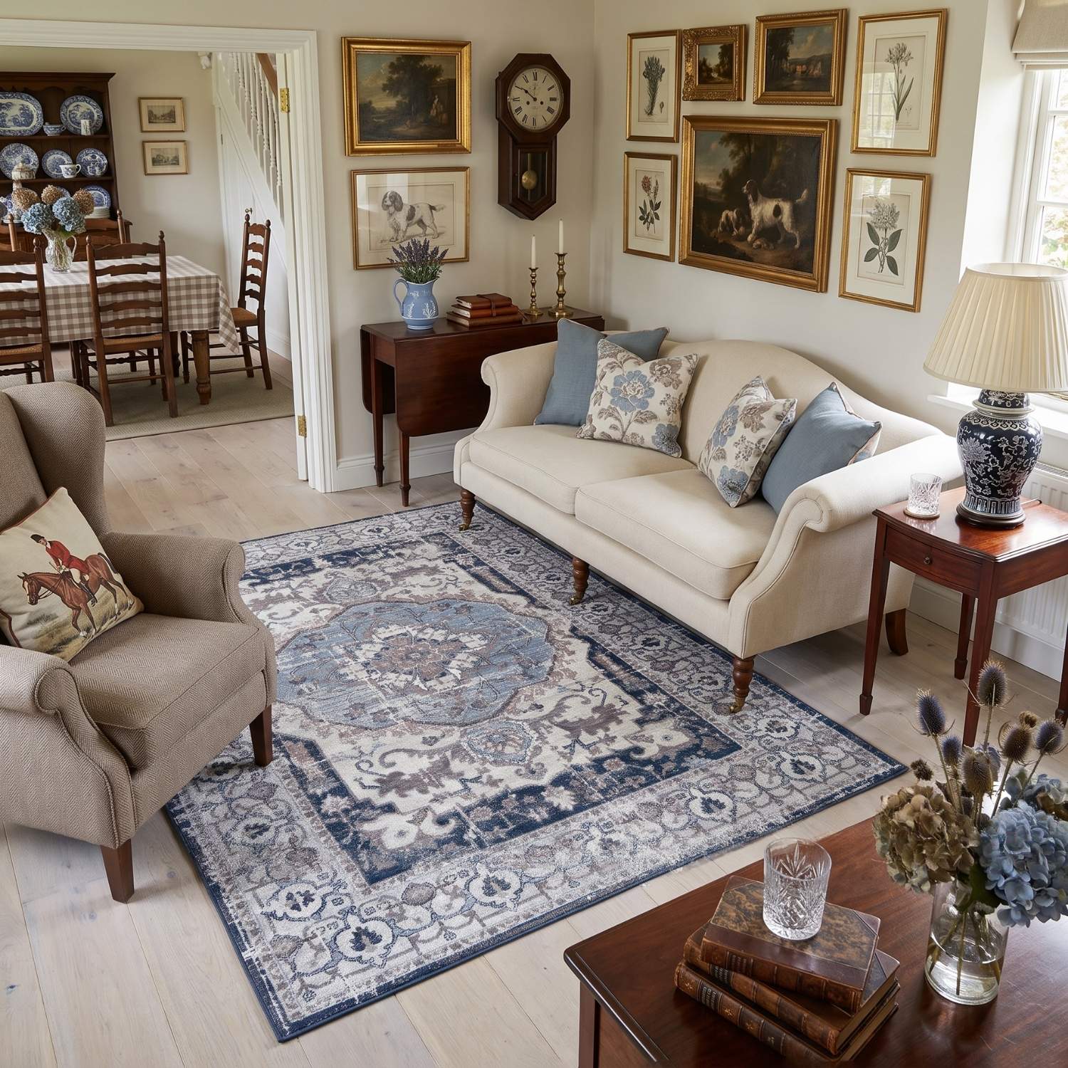Living Room Rug Bordered Medallion Design