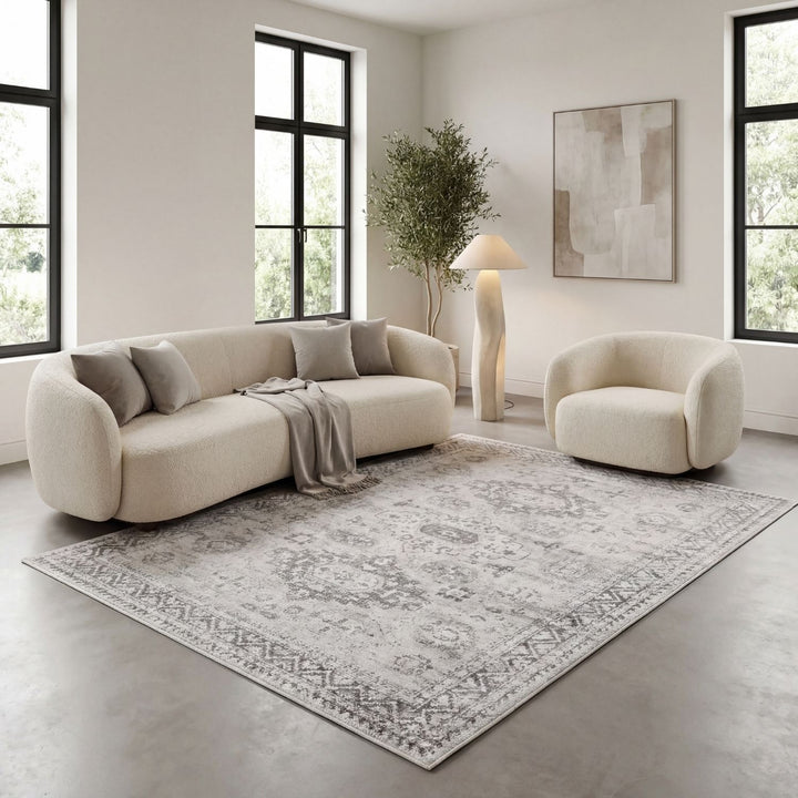Cream Grey rug Vintage design underfloor heating Rug