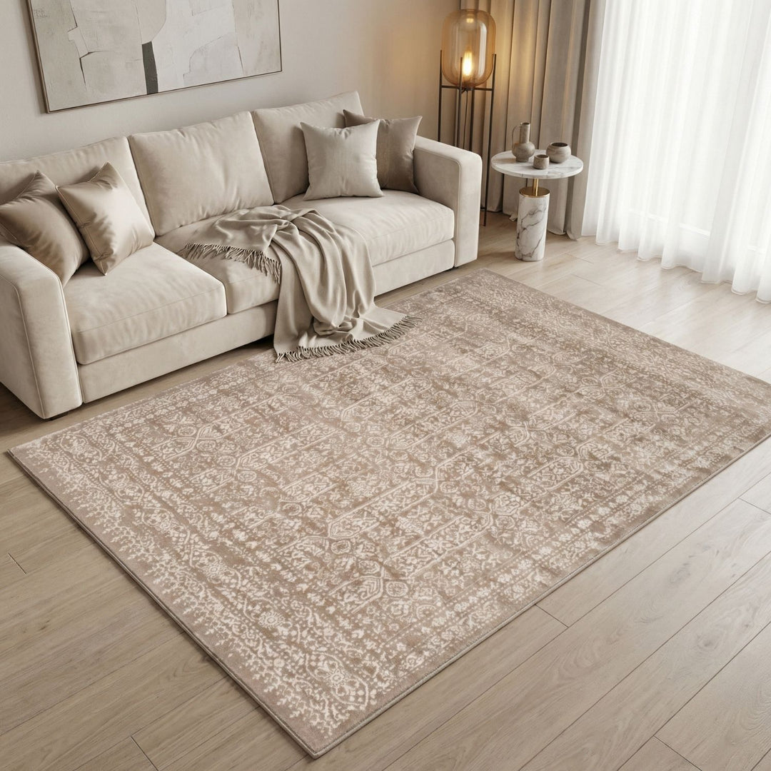 Beige Colour Rug Non-shedding, Pet-friendly