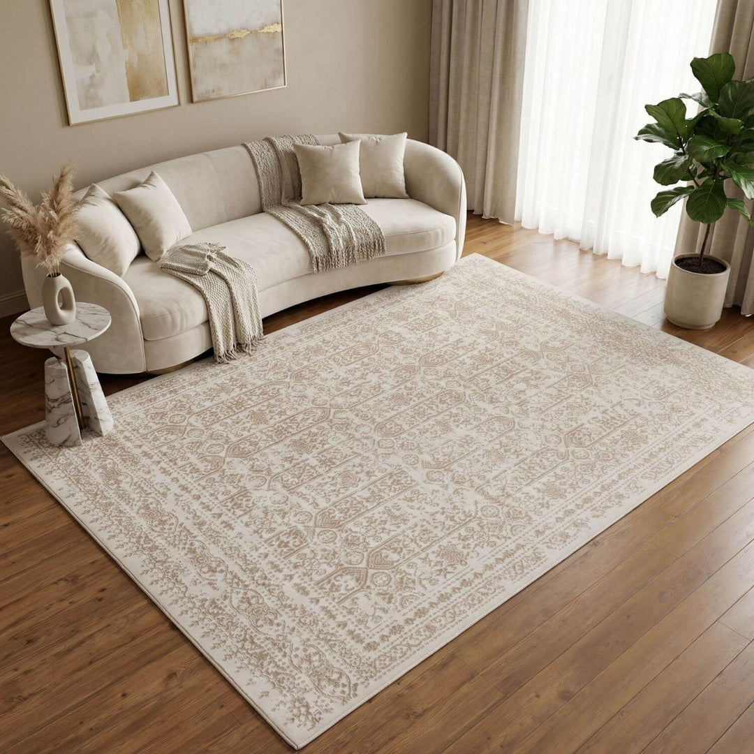 Cream Beige Rug Stain-resistant Ideal for busy areas