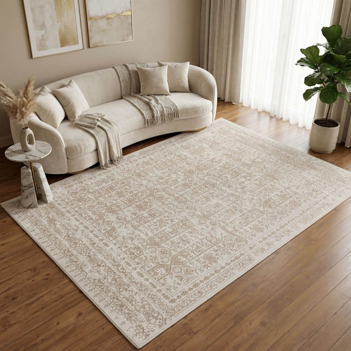 Cream Beige Rug Stain-resistant Ideal for busy areas