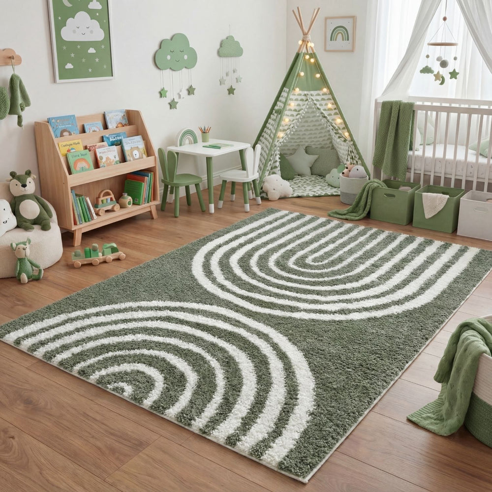 Moodi Shaggy Green rug, scandinavian design, soft pile | THE RUGS