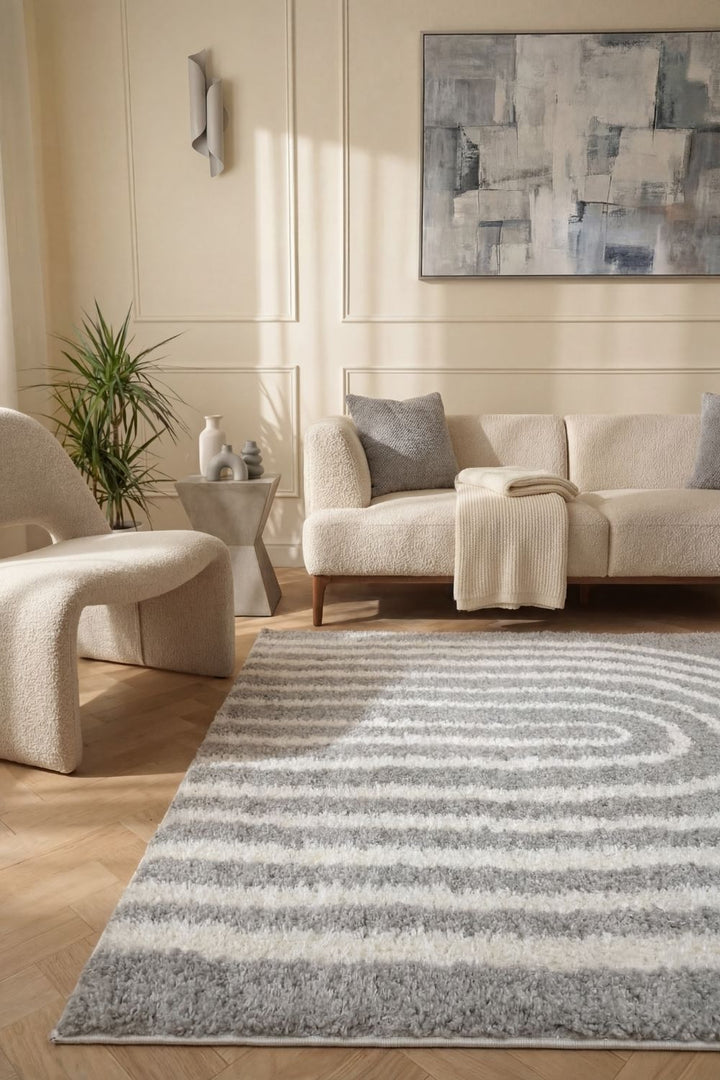 Moodi Shaggy Grey Rug, scandinavian design, underfloor heating | THE RUGS
