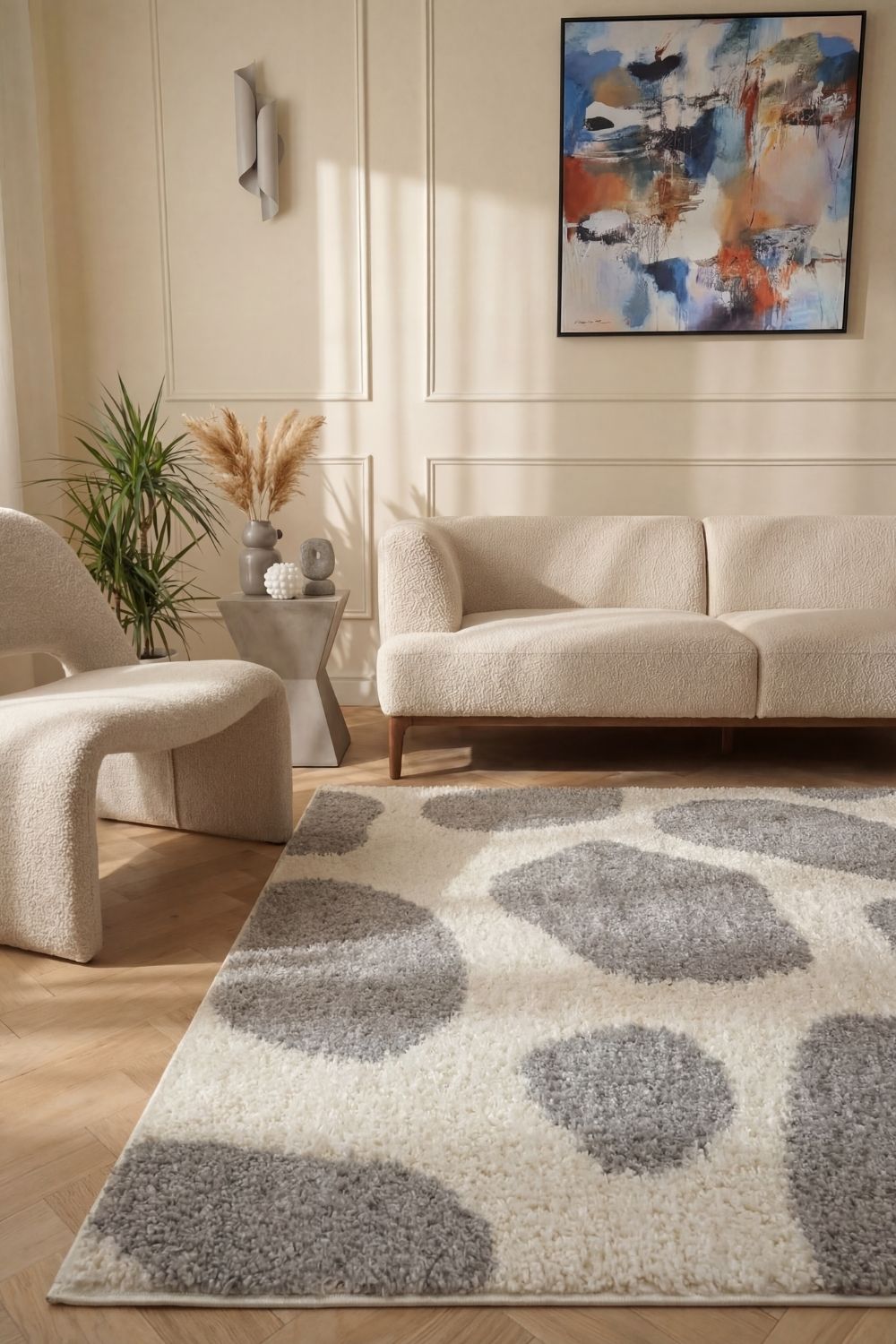 Moodi Shaggy Grey Rug, Underfloor heating, soft pile | THE RUGS