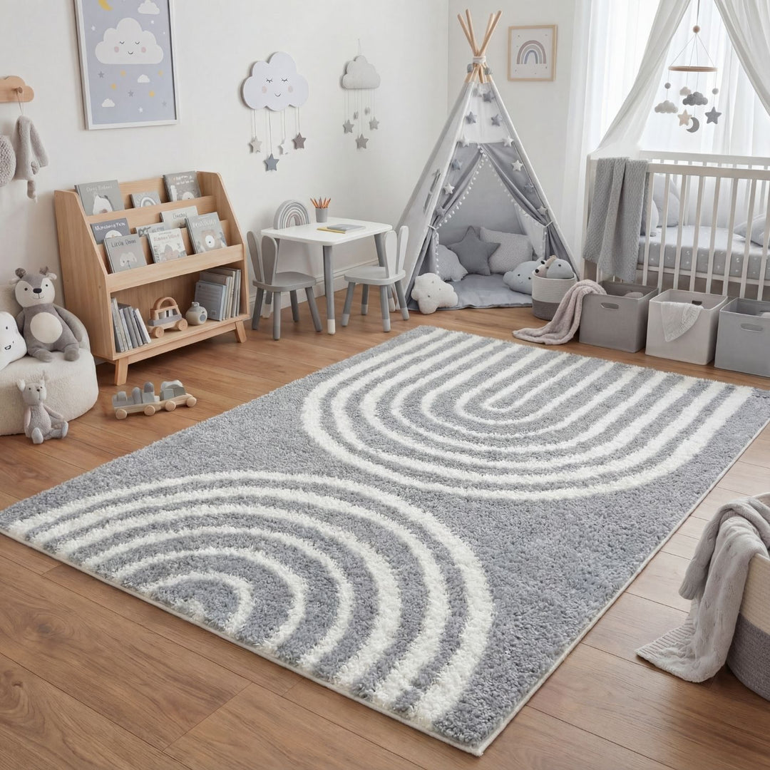 Moodi Shaggy Grey Rug, scandinavian design, underfloor heating | THE RUGS