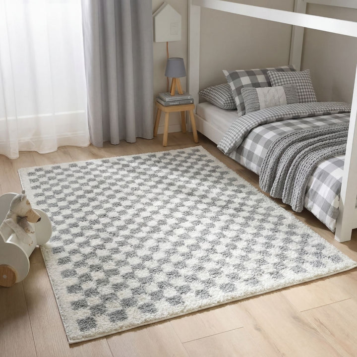 Moodi Shaggy Grey Rug, Tartan design, Underfloor heating | THE RUGS
