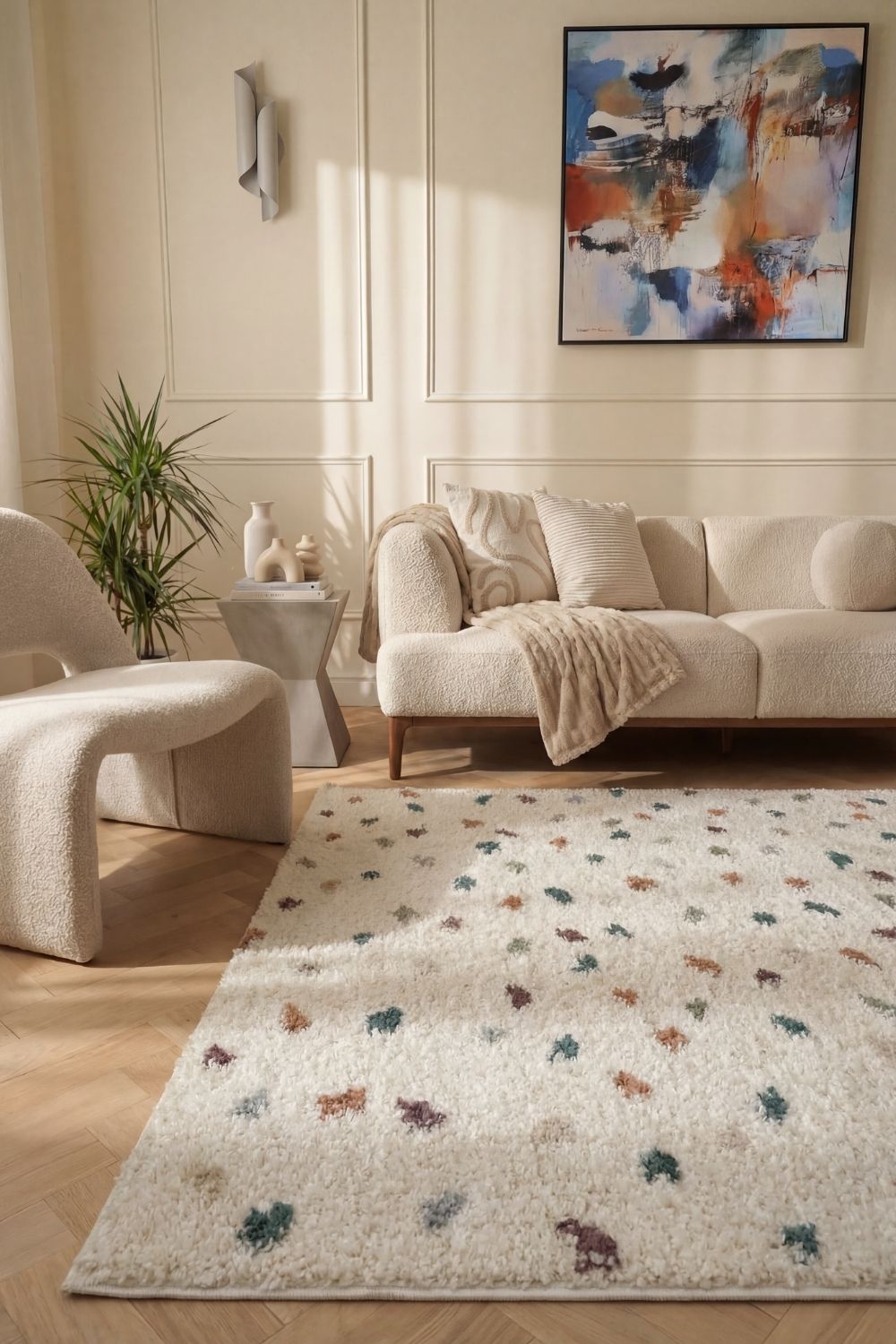 Moodi Shaggy Multicolour Rug, Dots design, Soft & durable | THE RUGS