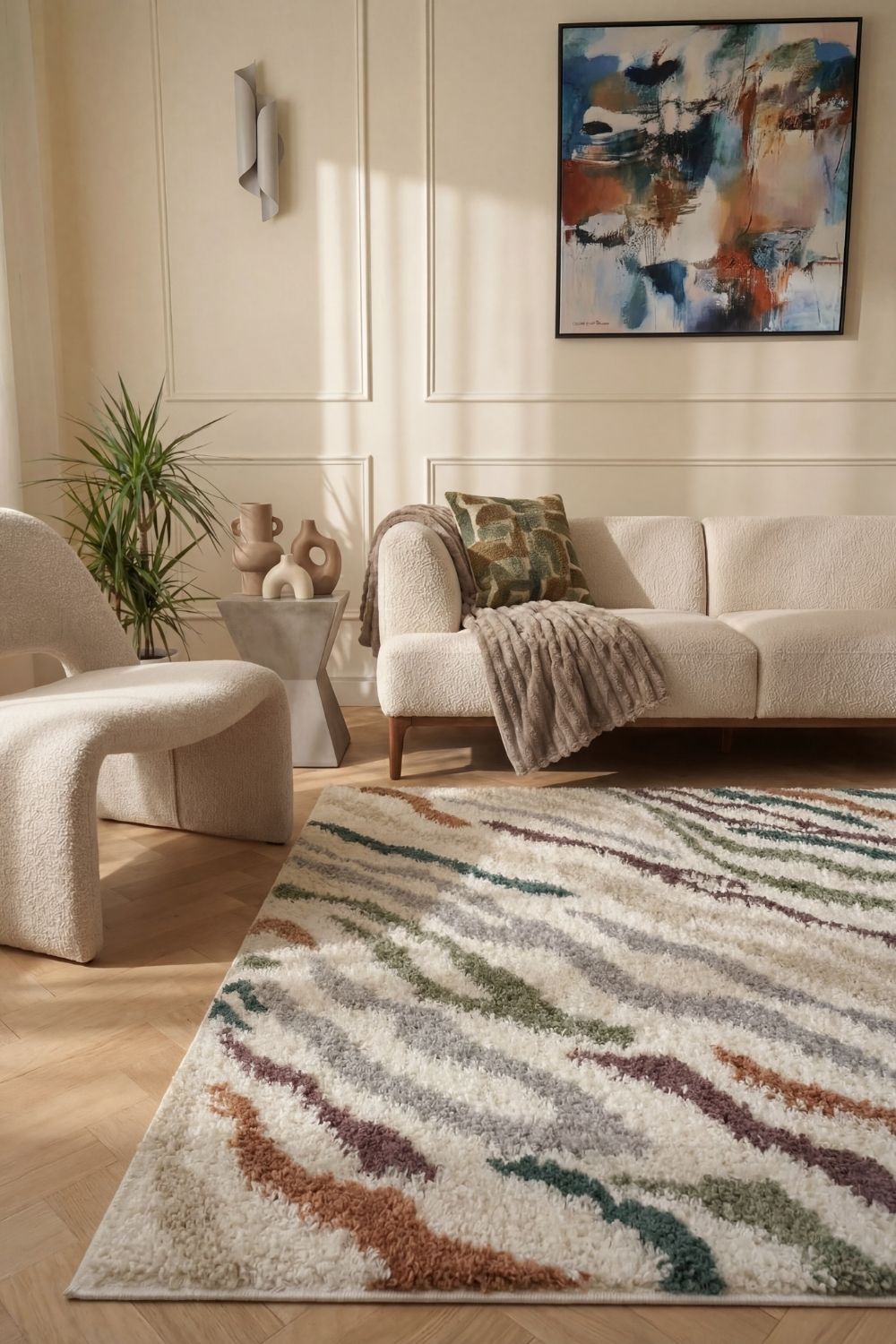 Moodi Shaggy Multicolour Rug, abstract design, 30 mm plush pile| THE RUGS