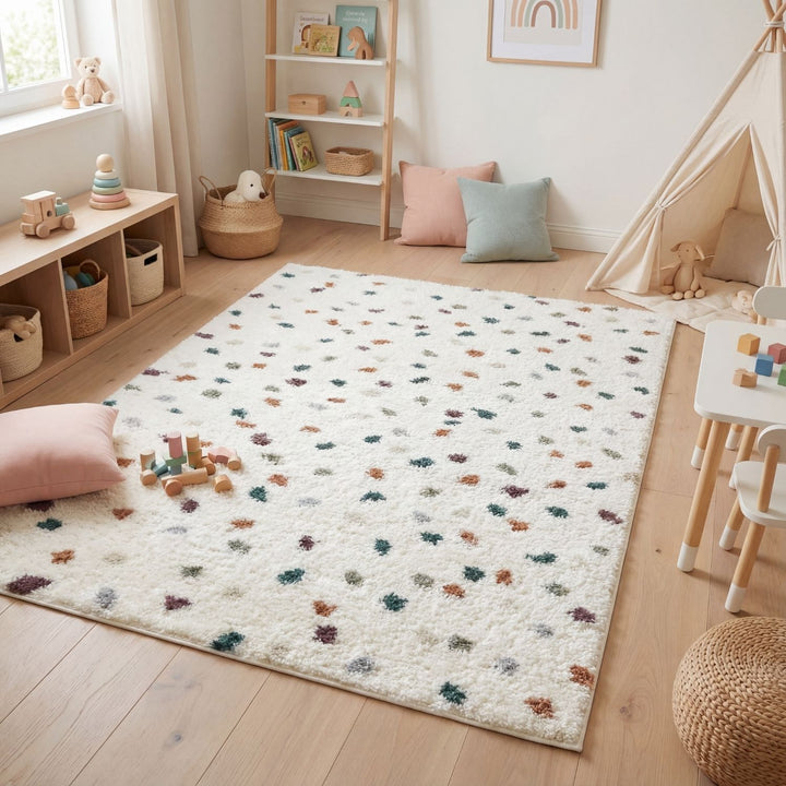 Moodi Shaggy Multicolour Rug, Dots design, Soft & durable | THE RUGS