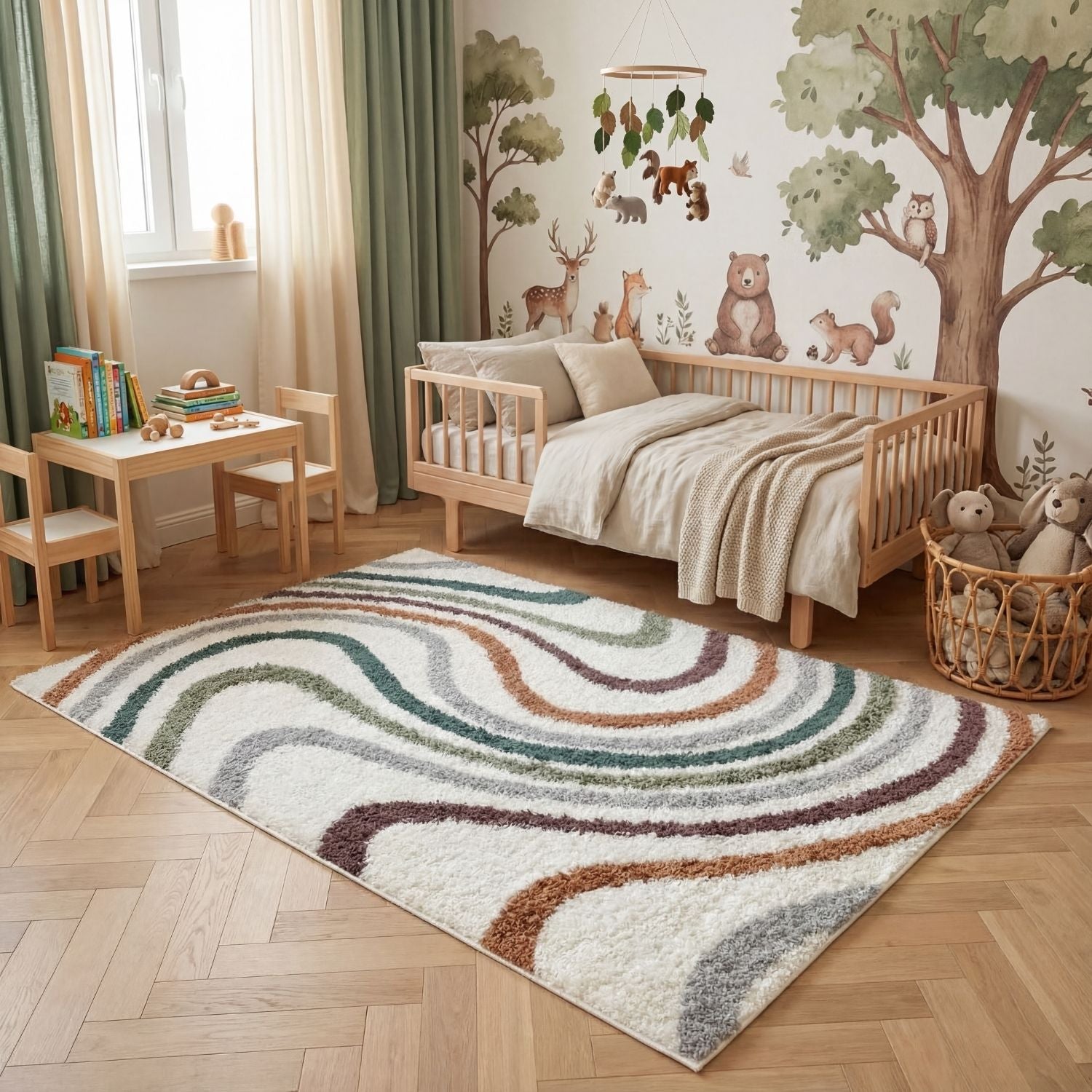 Moodi Shaggy Multicolour Rug, Striped design, Easy to clean| THE RUG