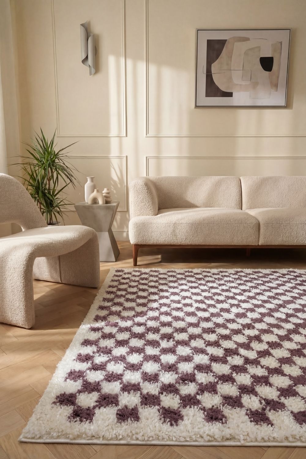 Moodi Shaggy Purple Rug, tartana design, Easy maintenance | THE RUGS