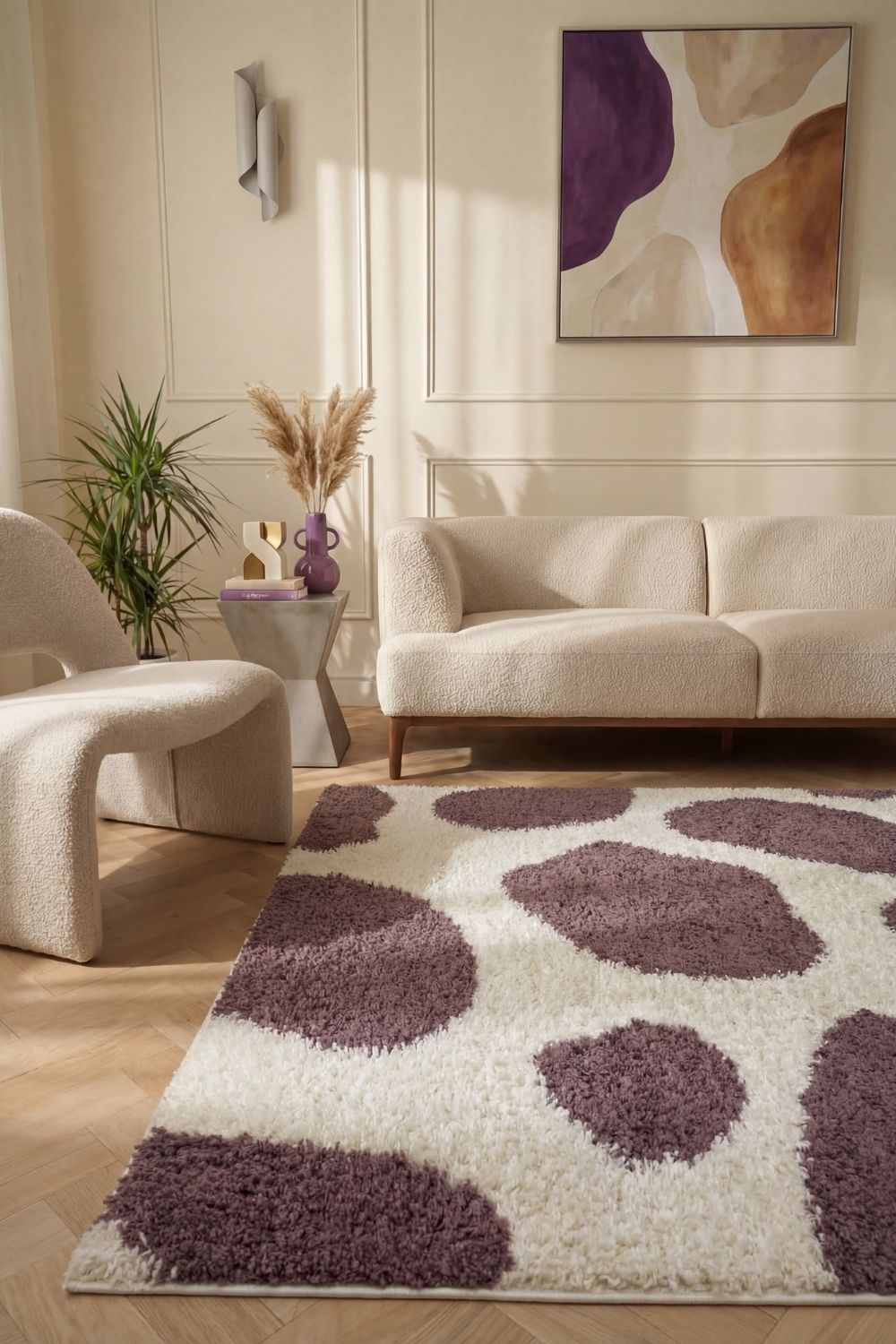 Moodi Shaggy Purple rug, underfloor heating, abstract design | THE RUGS