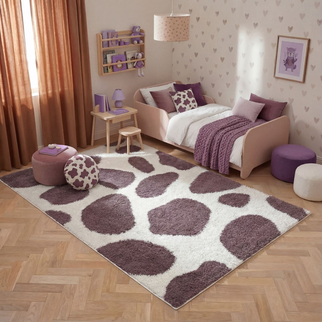 Moodi Shaggy Purple rug, underfloor heating, abstract design | THE RUGS
