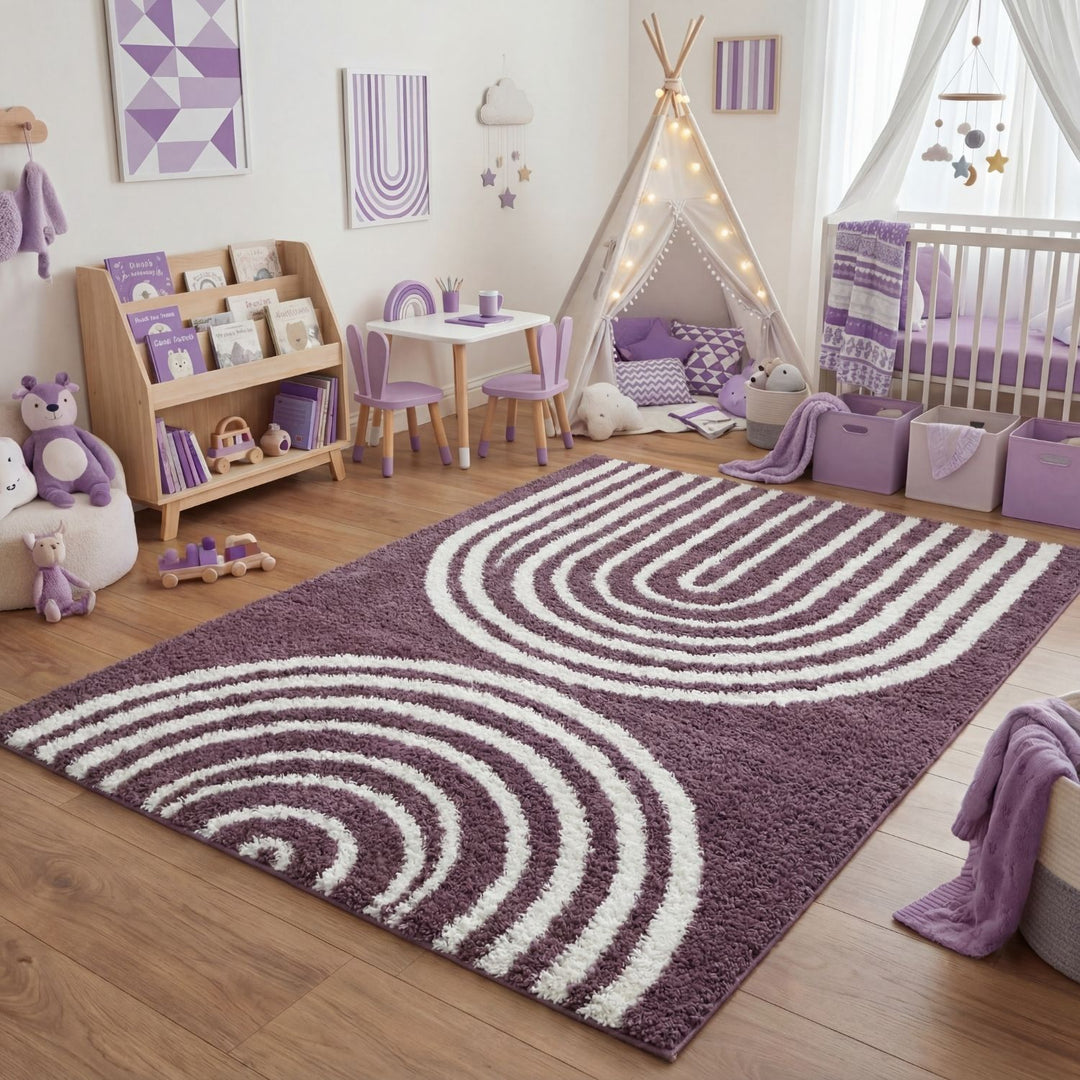Moodi Shaggy Purple Rug, 30 mm soft & durable pile, warmth underfoot, scandinavian design | THE RUGS