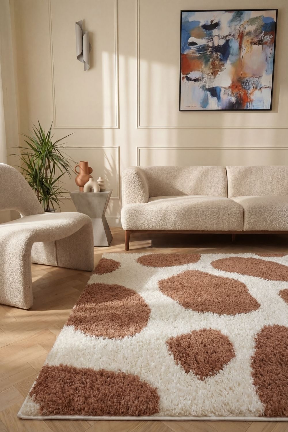 Moodi Shaggy Brown Rug, Non-Shedding, Soft Pile| THE RUGS