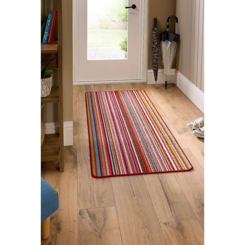 multicolour striped washable mat with entrance