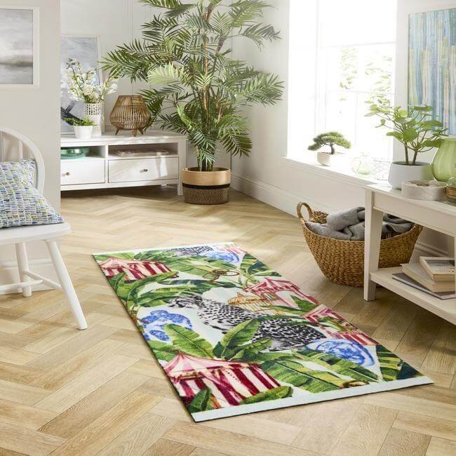 multicolour tropical washable mat with the environment 