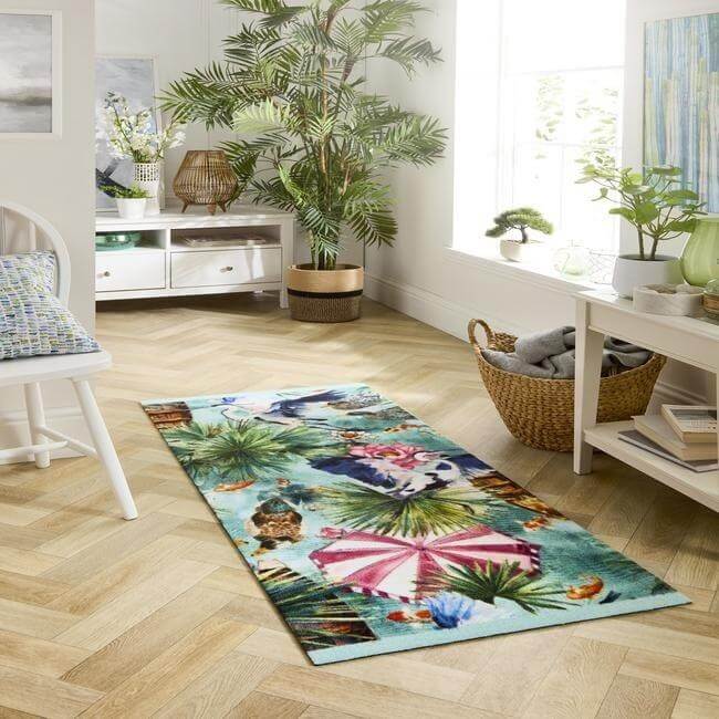 multicolour tropical washable mat with livingroom