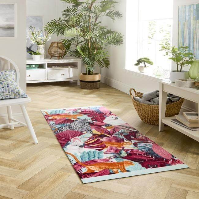 multicolour tropical washable mat with the environment 