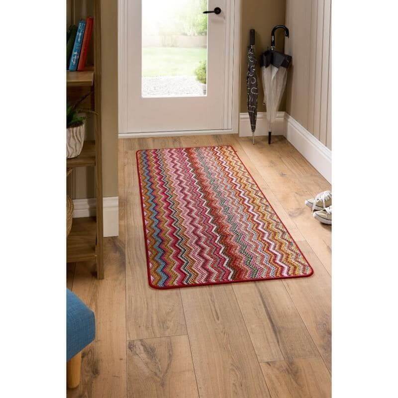 multicolour zigzag washable runner mat with entrance