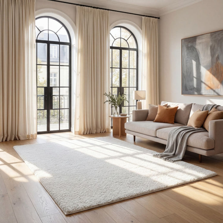 Shaggy Rug Plain White high quality, non-shedding