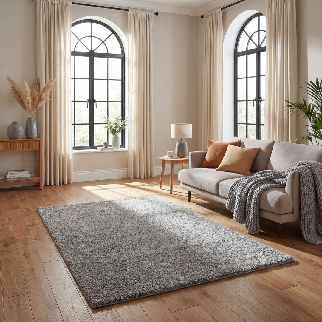 Grey shaggy rug Easy to clean, Colourfast, Resilient, Pet-friendly