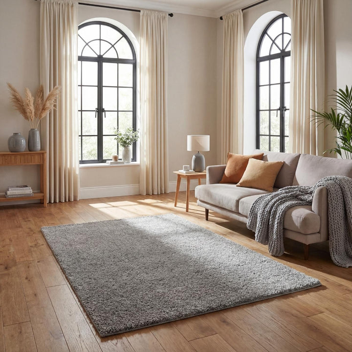 Grey shaggy rug Easy to clean, Colourfast, Resilient, Pet-friendly