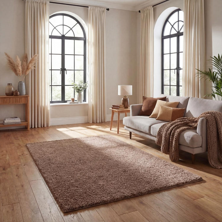 Beige colour Shaggy rug Plain design thick pile, non-shedding.