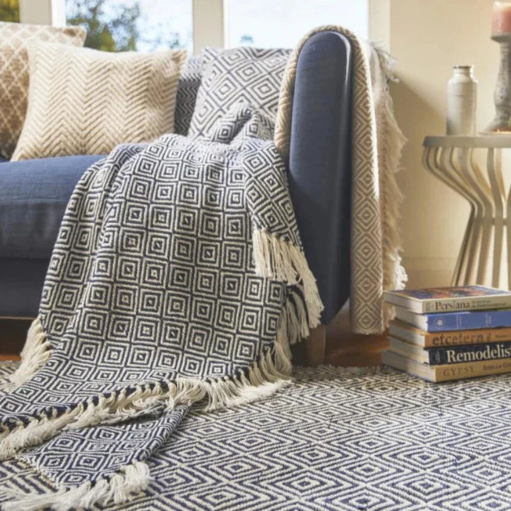 Diamond Design Woven Throw | Luxurious Wool Rug | The Rugs