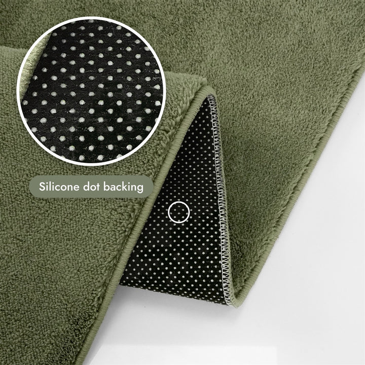 Washmellow olive green washable rug, silicone dot backing that grips hard floors | The Rugs