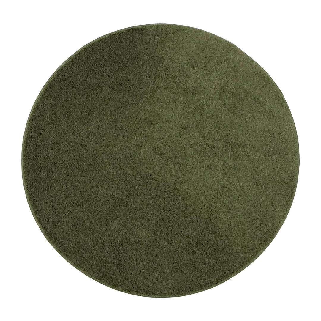 Washmellow olive green round washable rug, top view | The Rugs