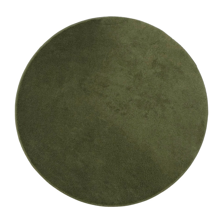Washmellow olive green round washable rug, top view | The Rugs