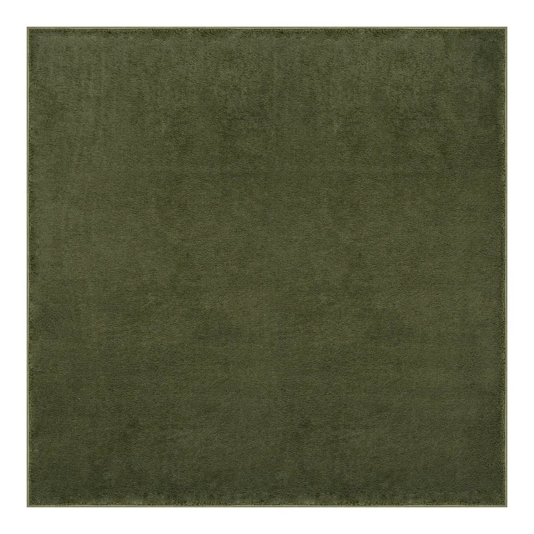 Washmellow olive green square washable rug, top view | The Rugs