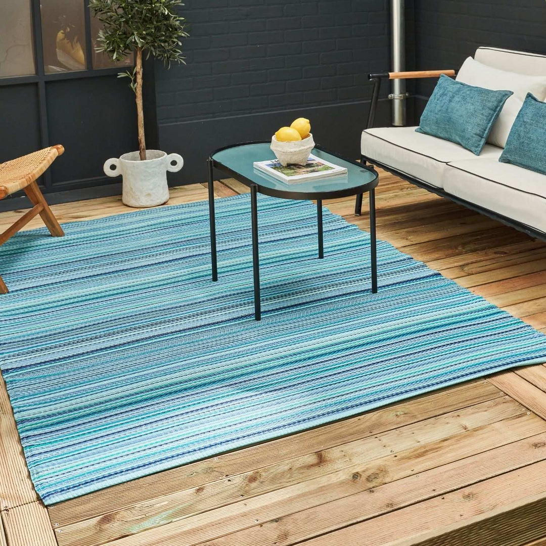 Rainbow Outdoor Rug Blue | Vibrant Patio Decor | The Rugs