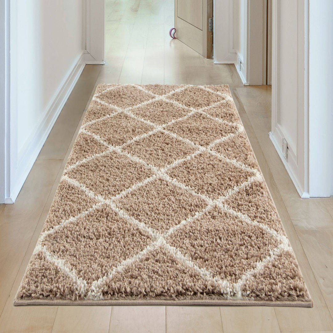 Diamond Design Thick Shaggy Area Rugs Beige