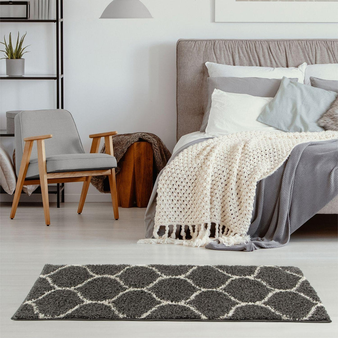 Trellis Design Thick Shaggy Area Rugs Dark Grey