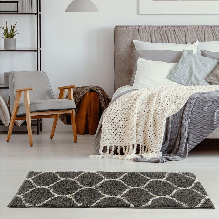 Trellis Design Thick Shaggy Area Rugs Dark Grey