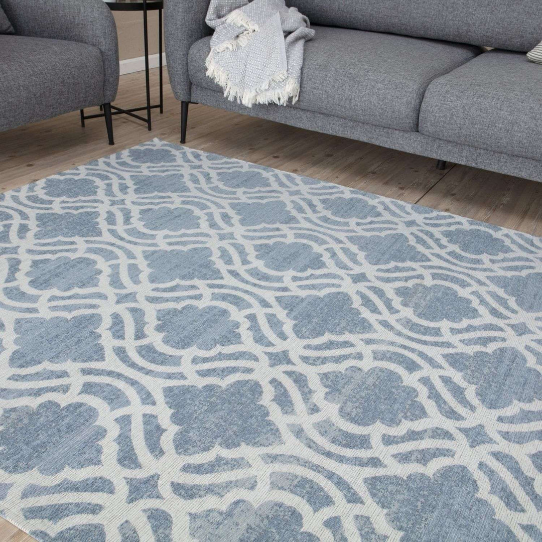 Machine Washable Flat-weave Moroccan Rug Blue