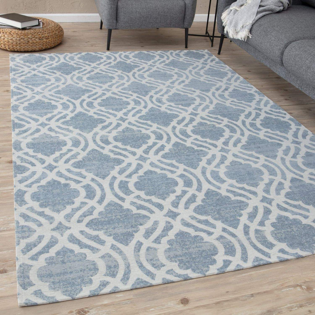 Machine Washable Flat-weave Moroccan Rug Blue