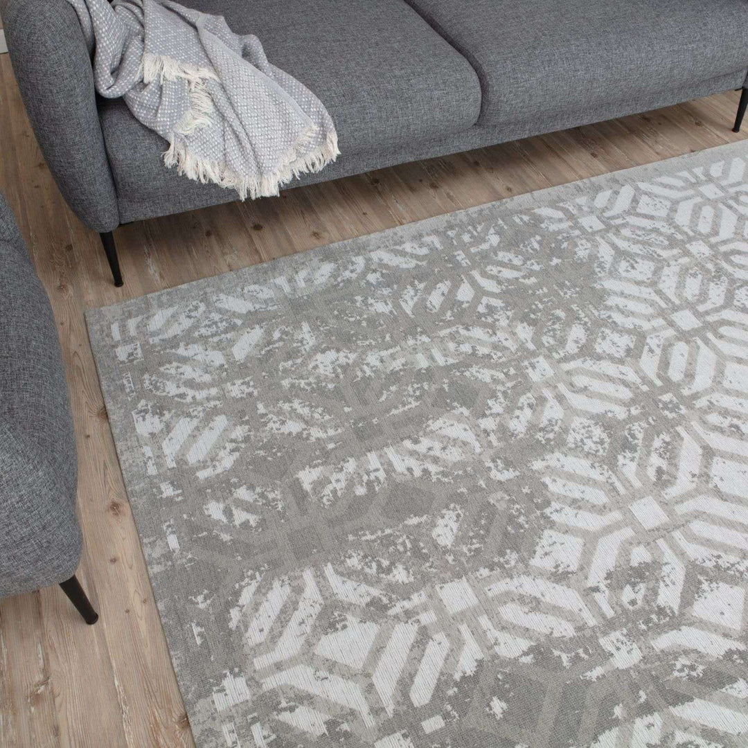 Machine Washable Flatweave Rug Geometric in Grey