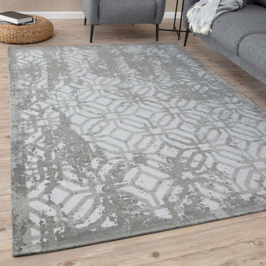 Machine Washable Flatweave Rug Geometric in Grey