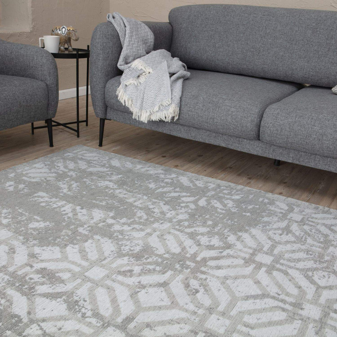 Machine Washable Flatweave Rug Geometric in Grey